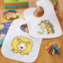 Herrschners Circus Train Baby Bibs Stamped Cross-Stitch Kit