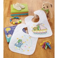 Herrschners Sailing To Dreamland Baby Bibs Stamped Cross-Stitch Kit