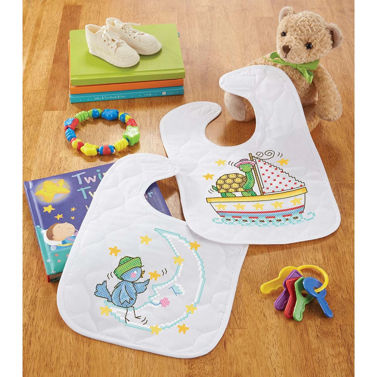 Herrschners Sailing To Dreamland Baby Bibs Stamped Cross-Stitch Kit