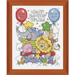 Baby By Herrschners Rainbow Balloons Birth Record Counted Cross-Stitch Kit