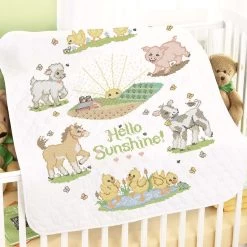Herrschners Hello Sunshine & Farm Animals Baby Quilt Stamped Cross-Stitch