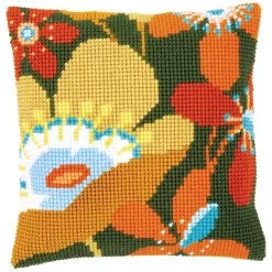 Vervaco Retro Flowers I Pillow Cover Needlepoint Kit