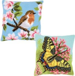 Vervaco Birds & Butterflies Pillow Covers Needlepoint Kit