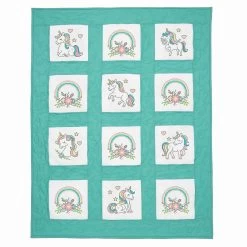 Herrschners Magical Unicorns Kid's Quilt Blocks Stamped Cross-Stitch