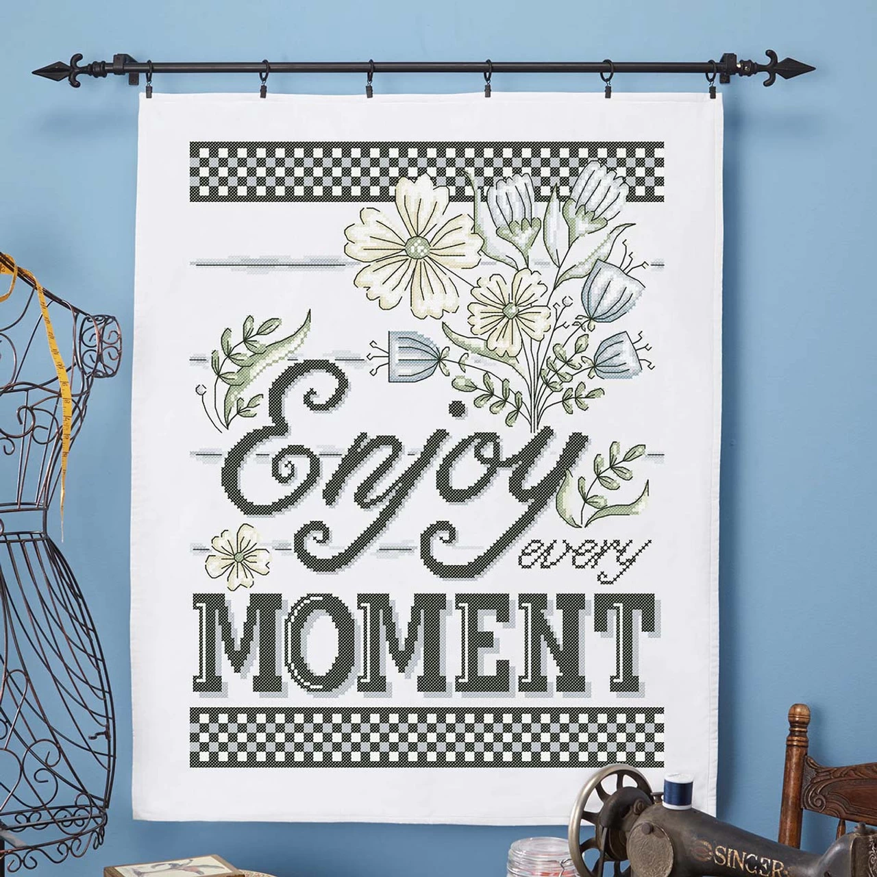 Herrschners Enjoy Every Moment Lap Quilt Top Stamped Cross-Stitch Kit