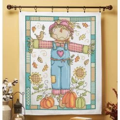 Herrschners Happy Scarecrow Lap Quilt Top Stamped Cross-Stitch Kit