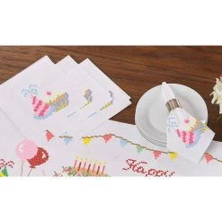 Herrschners Happy Birthday Napkins Stamped Cross-Stitch