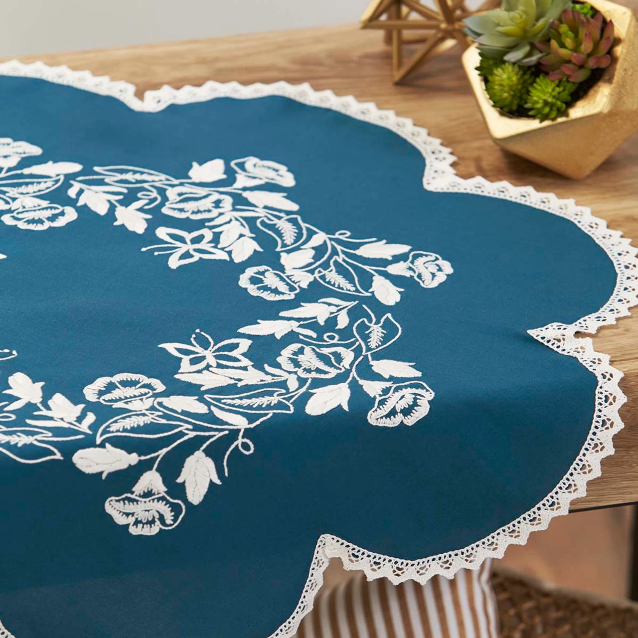 Herrschners White Flower Wreath With Butterflies Table Topper Stamped Embroidery Kit - Image 2