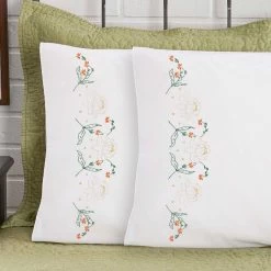 Herrschners Lily Pillowcase Pair Stamped Embroidery