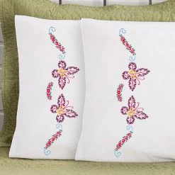 Herrschners Stella Pillowcase Pair Stamped Embroidery