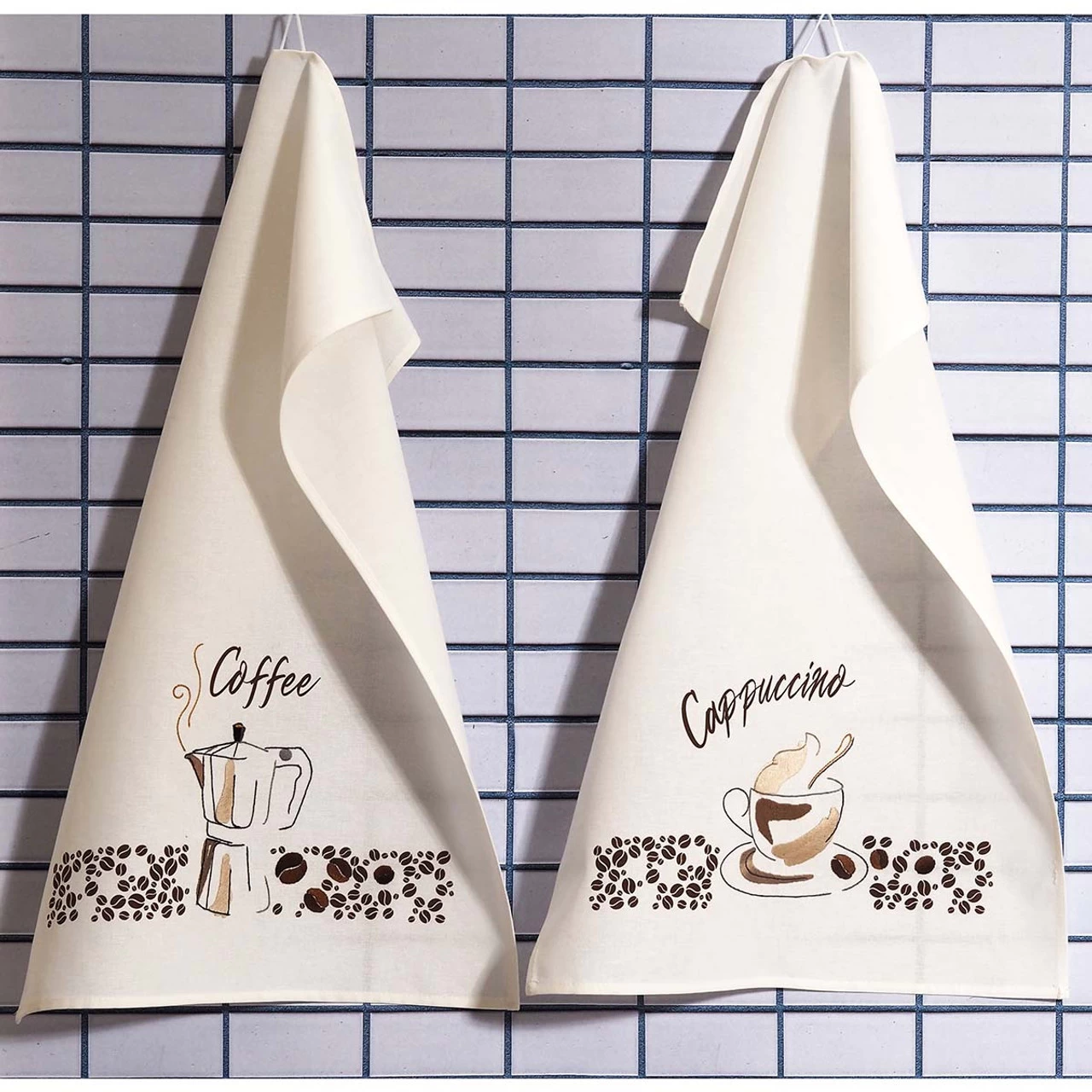Herrschners Coffee & Cappuccino Towel Pair Stamped Embroidery Kit