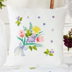 Herrschners Tulip & Daffodil Spray Pillow Cover Stamped Embroidery Kit