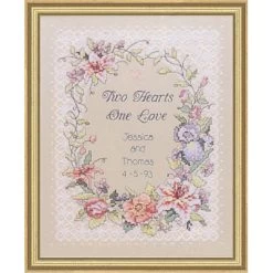 Dimensions Two Hearts Wedding Record Stamped Cross-Stitch Kit