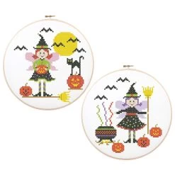 Herrschners Trick Or Treat Fairies Hoops Stamped Cross-Stitch Kit