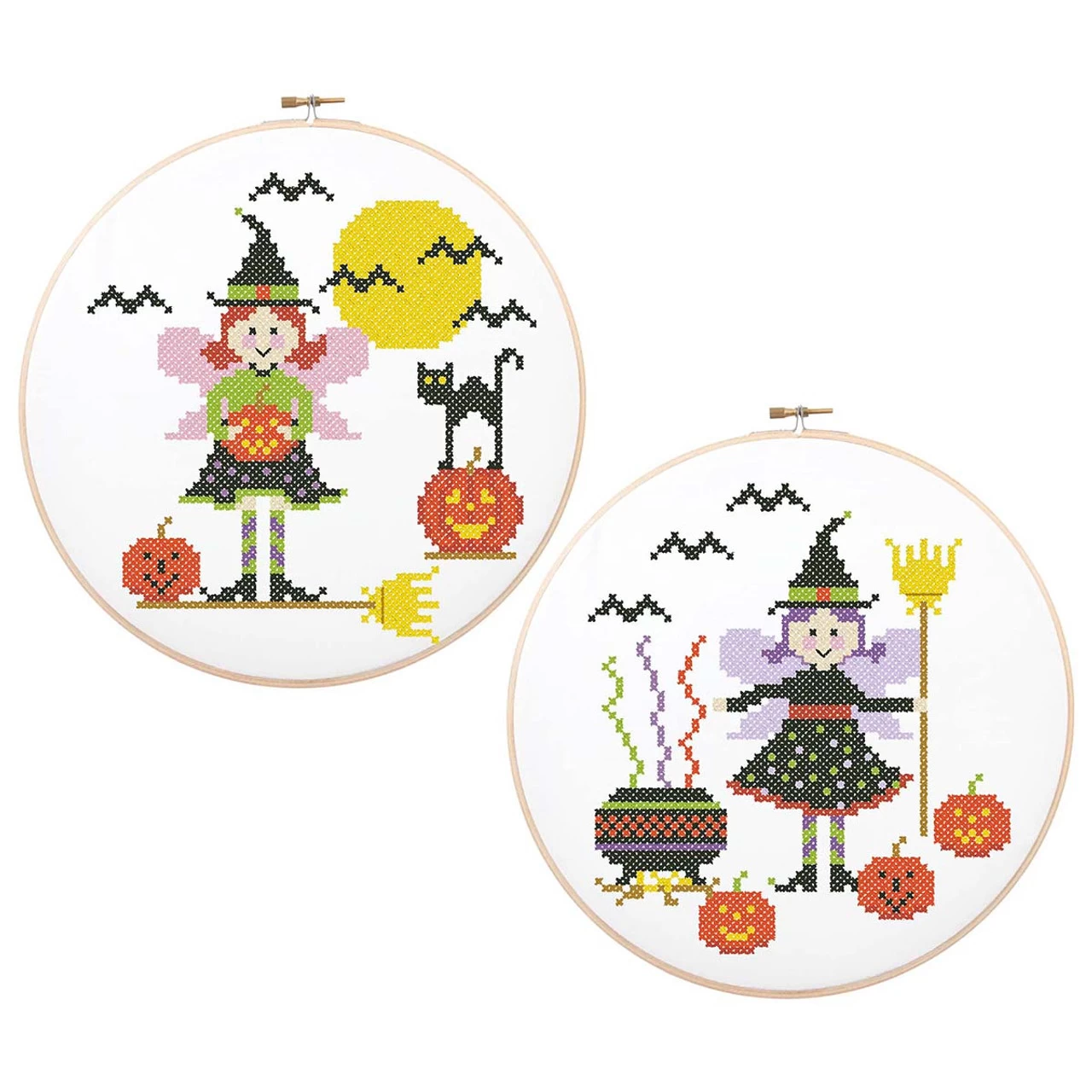 Herrschners Trick Or Treat Fairies Hoops Stamped Cross-Stitch Kit
