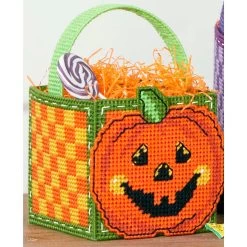 Herrschners Halloween Pumpkin Candy Basket Plastic Canvas Kit