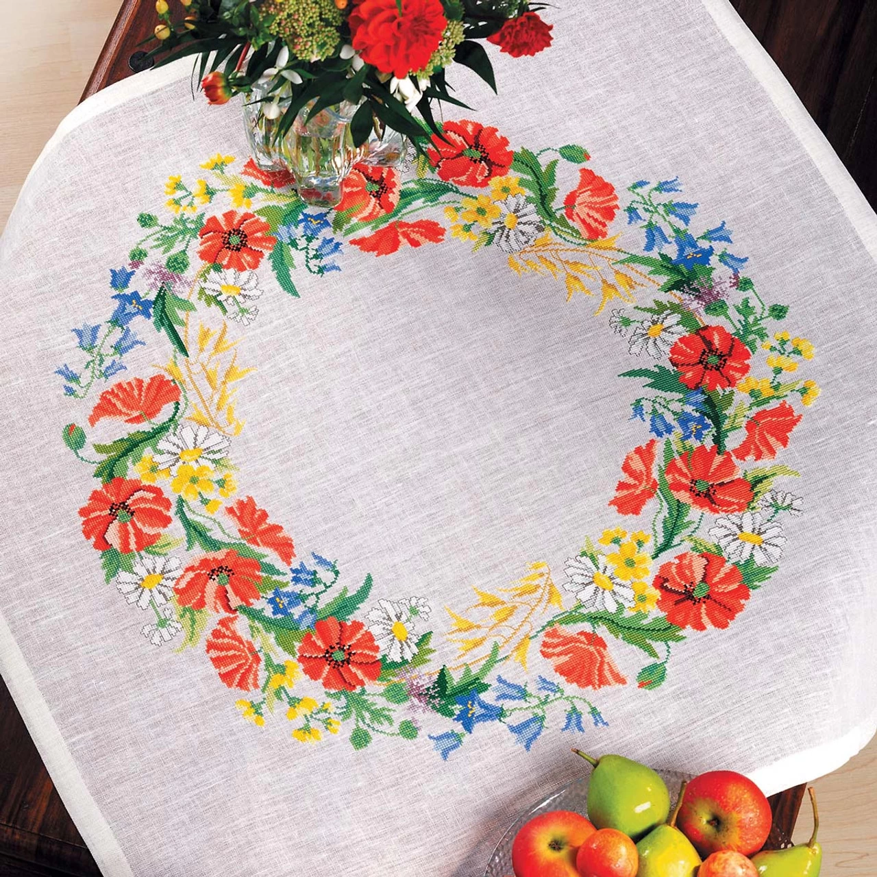 Eva Rosenstand Poppies Table Topper Counted Cross-Stitch Kit