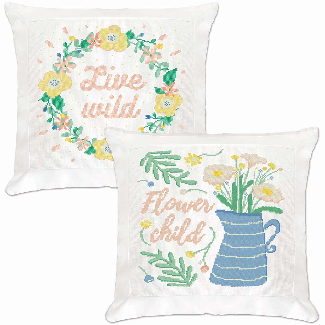 Herrschners Flower Child & Live Wild Pillow Cover Set Counted Cross-Stitch