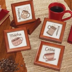 Herrschners Coffee Coasters With Holder Counted Cross-Stitch Kit