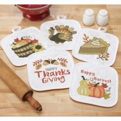 Herrschners Happy Harvest Pot Holders Stamped Cross-Stitch