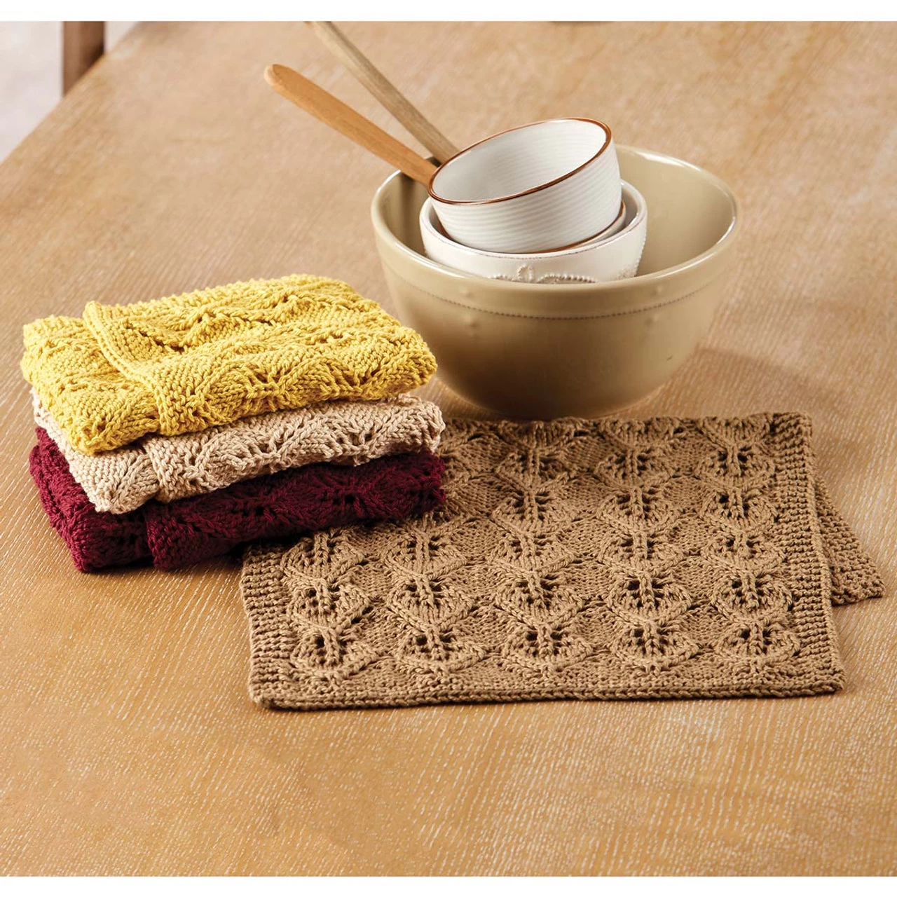 Herrschners Lovely Leaf Towels Knit Kit