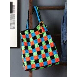 Herrschners Neon Checkers Tote Crochet Kit