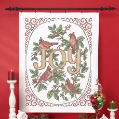 Herrschners Cardinal Joy Lap Quilt Top Stamped Cross-Stitch Kit