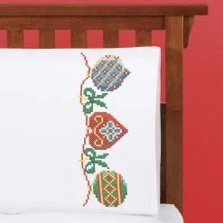 Herrschners Holiday Ornaments Pillowcase Pair Stamped Cross-Stitch