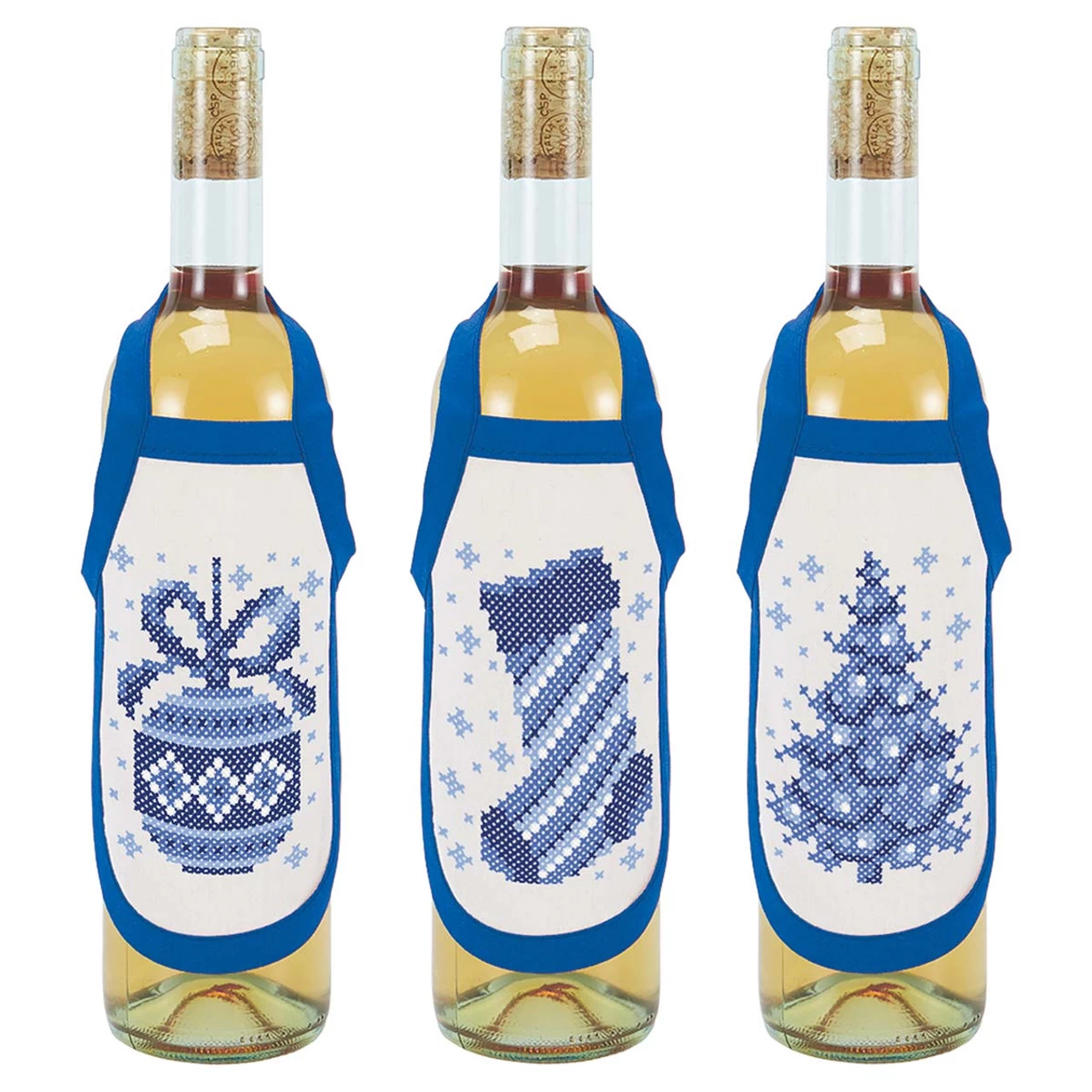 Herrschners Winter Blue Bottle Aprons Stamped Cross-Stitch