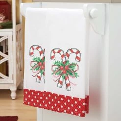 Herrschners Elegant Candy Cane Towel Pair Stamped Cross-Stitch