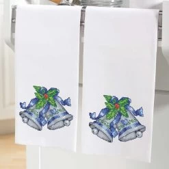Herrschners Silver Bells Towel Pair Stamped Cross-Stitch