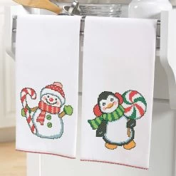 Herrschners Peppermint Pals Towel Pair Stamped Cross-Stitch