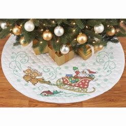 Herrschners Here Comes Santa Tree Skirt Stamped Cross-Stitch Kit