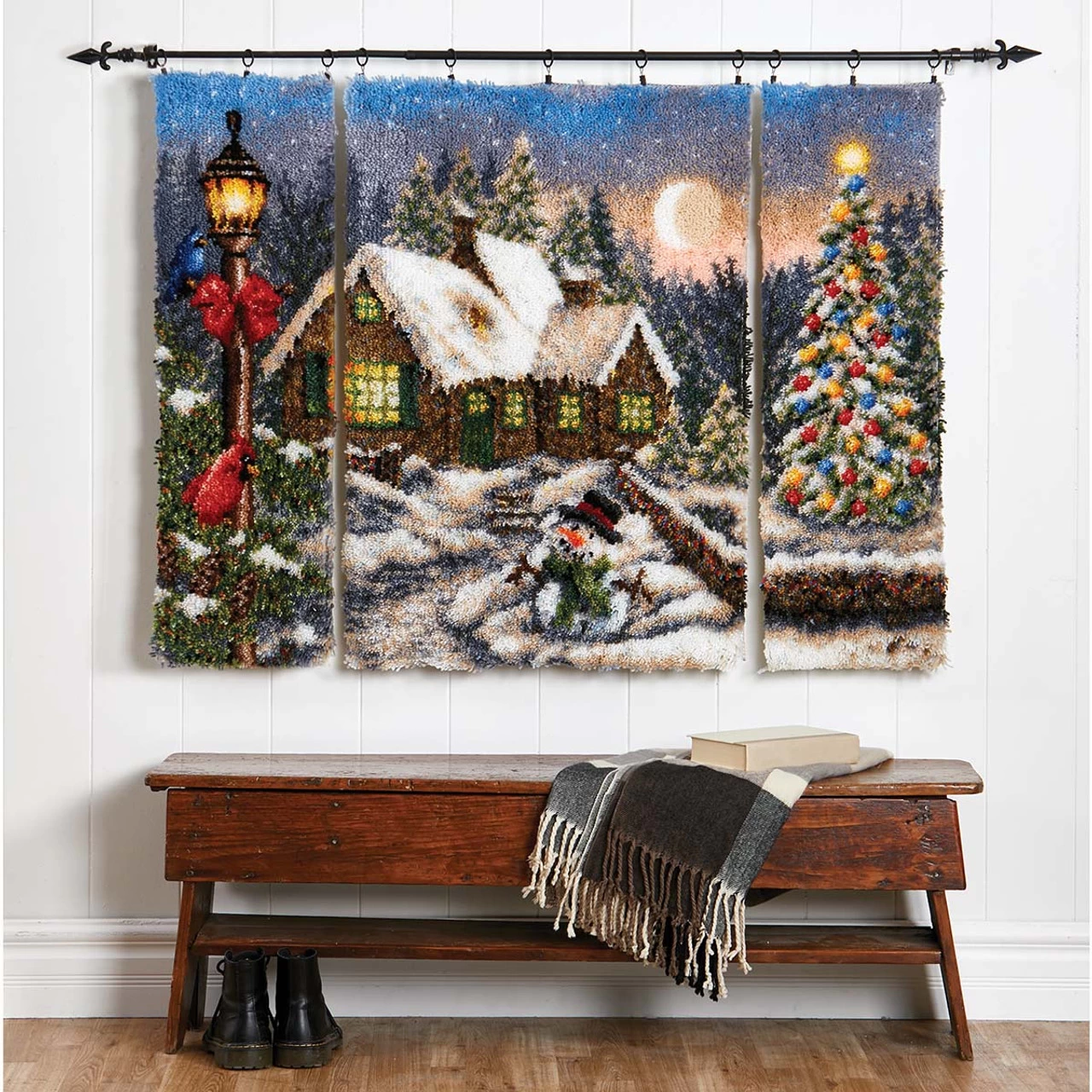 Herrschners Winter Cottage Triptych Latch Hook Kit