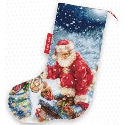 Luca-S Santa On The Rooftop Stocking Counted Cross-Stitch Kit