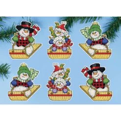 Herrschners Sledding Snowmen Ornaments Counted Cross-Stitch Kit