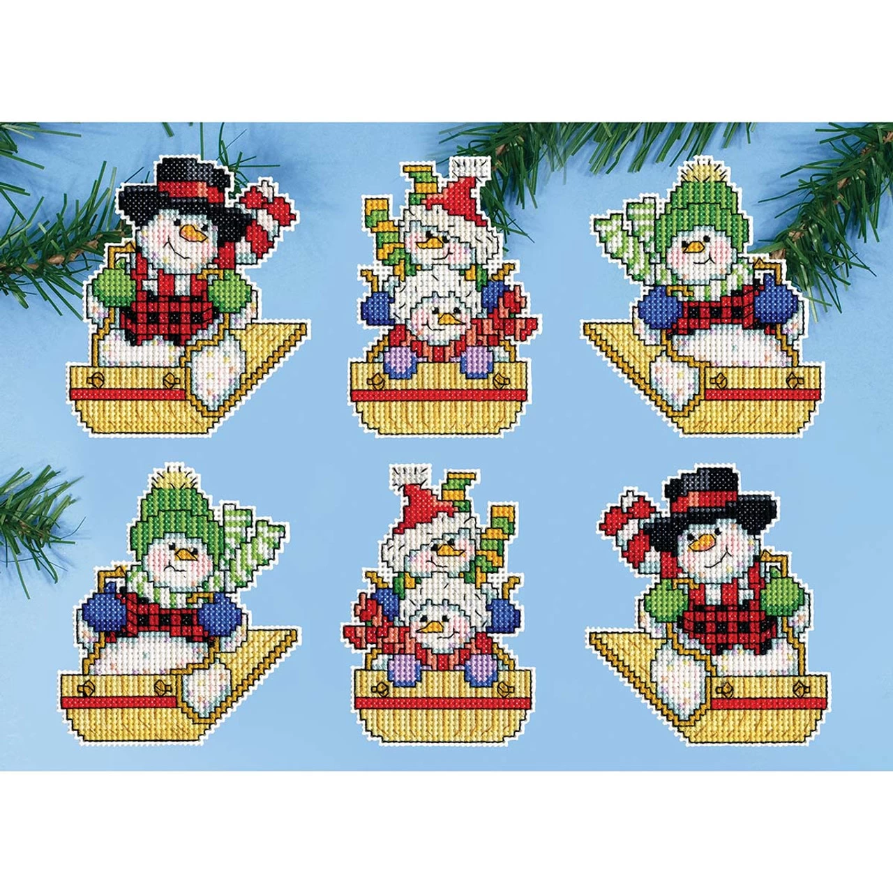 Herrschners Sledding Snowmen Ornaments Counted Cross-Stitch Kit