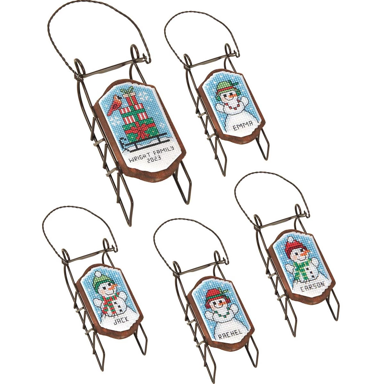 Herrschners Snowman Smiles Sled Ornaments Counted Cross-Stitch Kit