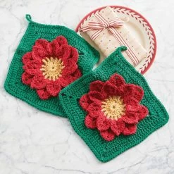 Village Yarn Poinsettia Dishcloths Crochet Kit